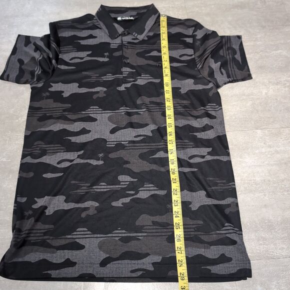 Travis Mathew Polo Shirt Mens M Camo Black Gray Palm Tree Golf Performance - Picture 5 of 7
